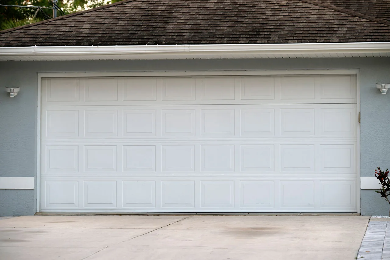 White double-wide raised-panel garage door